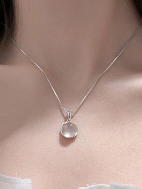925 Sterling Silver Cat's Eye Stone Pendant Necklace - Elegant Minimal Jewelry